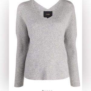 Maje Women's Grey Madina Ribbed V-Neck Cashmere Sweater, 2